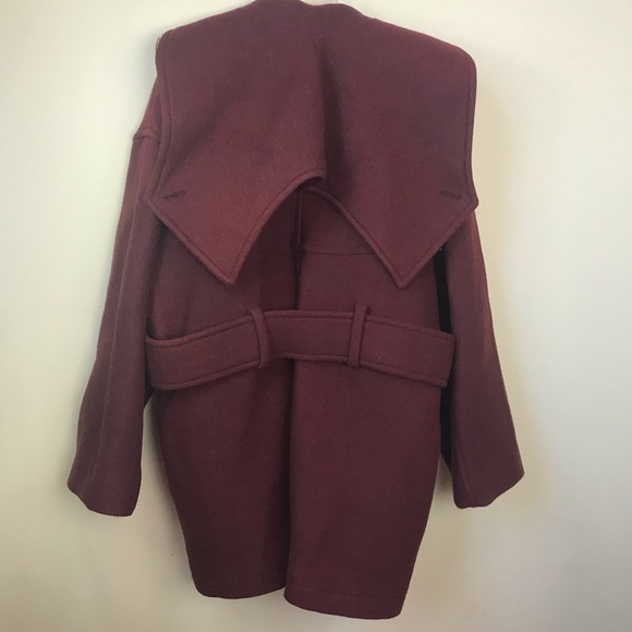 CARVEN France Oversized Wool Coat Jacket Belt Zip Front Hood Collar Pockets Rare - Picture 6 of 16